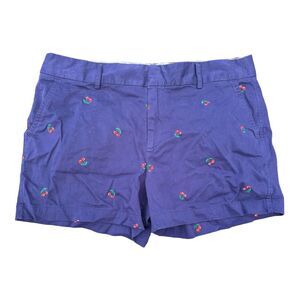 JONES & CO Navy Blue w/ Cherry‎ Embroidery 3.5" Inseam Flat Front Shorts Sz 12